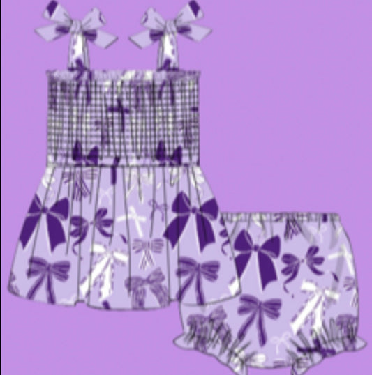 Purple & White Bows Diaper Cover Set