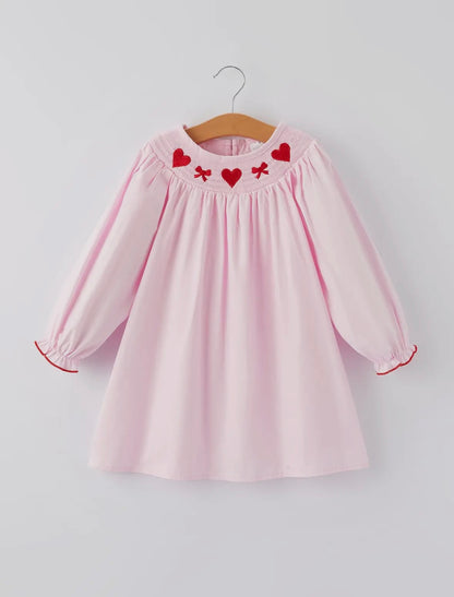 Valentine’s Pink Smocked Long Sleeve Dress