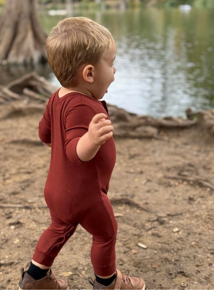 Mason Ribbed Romper in Rust