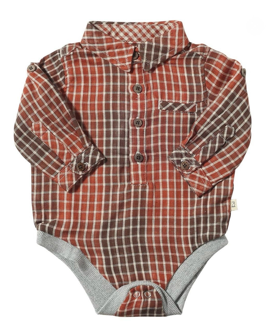 Jasper Woven Onesie in Rust Plaid