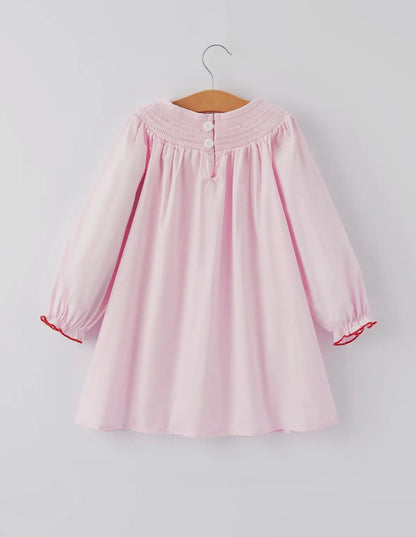 Valentine’s Pink Smocked Long Sleeve Dress