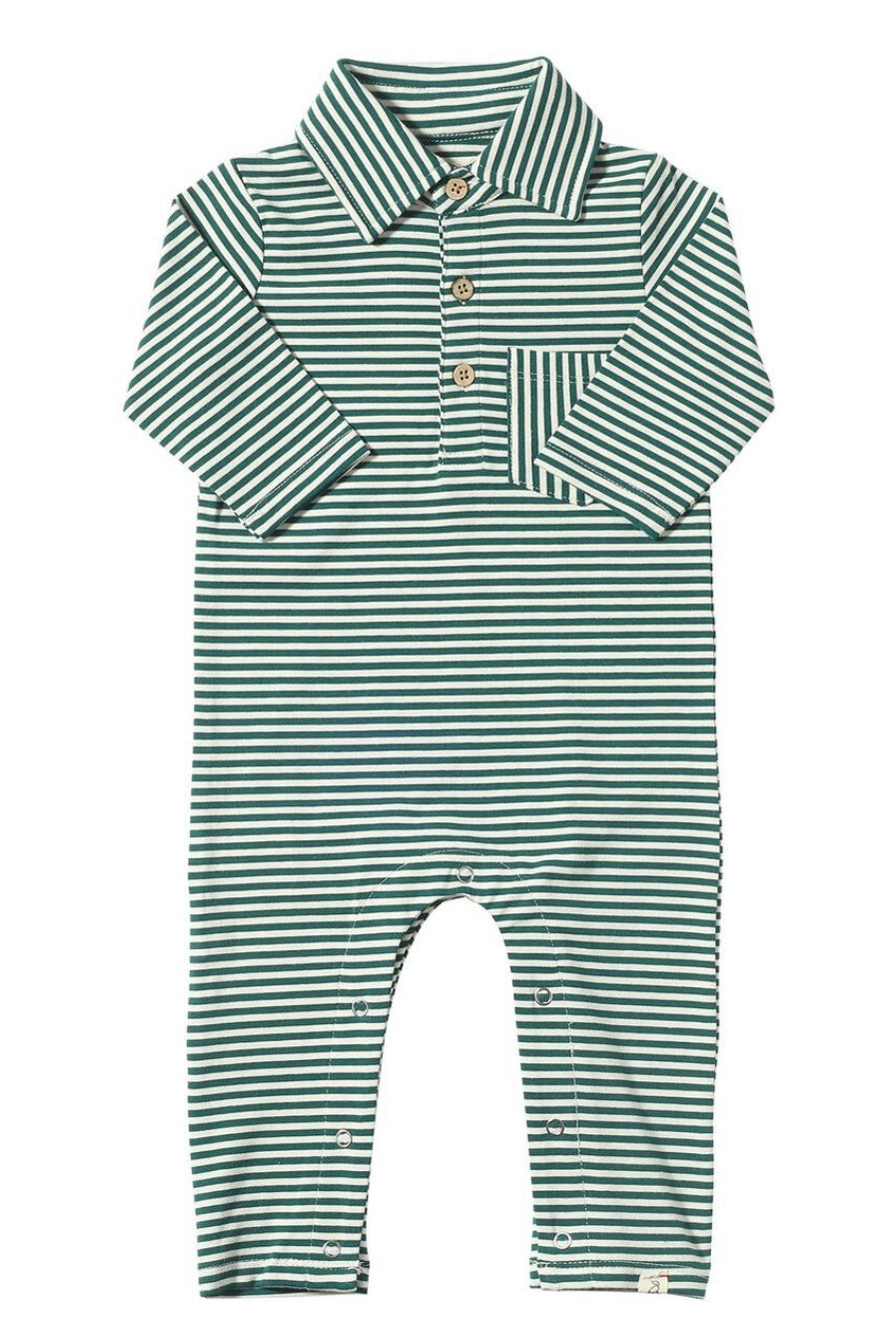 Dark Green/White Stripe Kingston Polo Romper