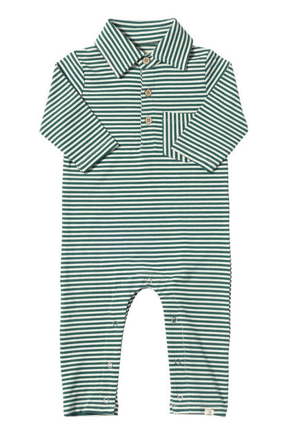 Dark Green/White Stripe Kingston Polo Romper