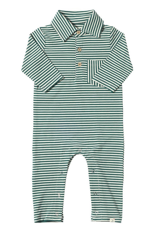 Dark Green/White Stripe Kingston Polo Romper