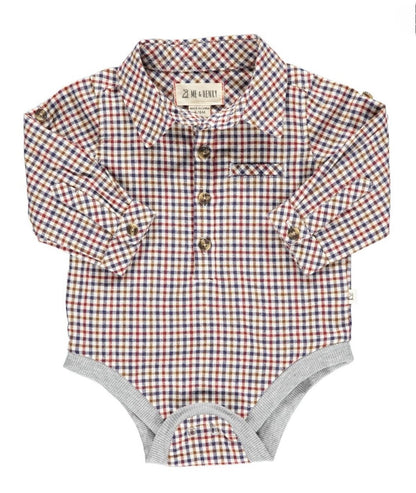 Jasper Woven Onesie in Navy/Cream/Wine Plaid