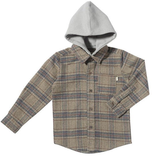 Beige Plaid Erin Hooded Shirt