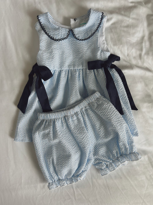 Blue Seersucker Bloomer Set