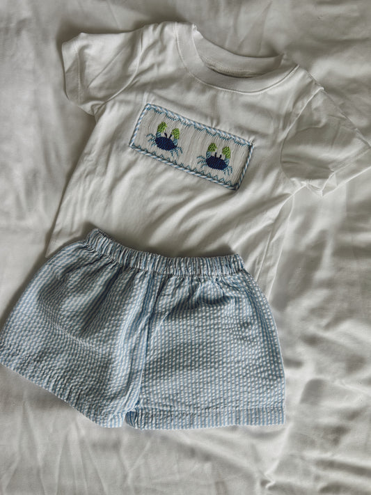 Smocked Pastel Crab Short Set