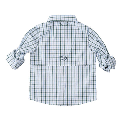 Founders’ Kids Fishing Shirt in Posy Green Powder Blue Windowpane