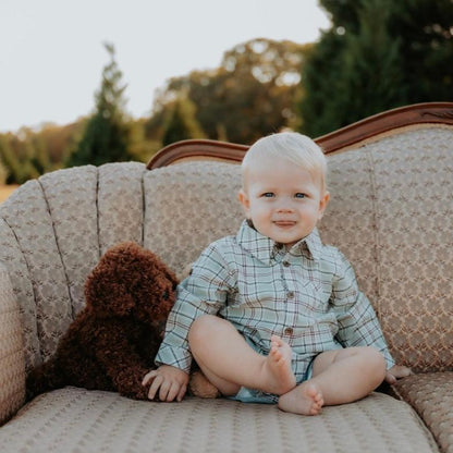 Jasper Woven Onesie in Green Plaid