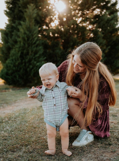 Jasper Woven Onesie in Green Plaid